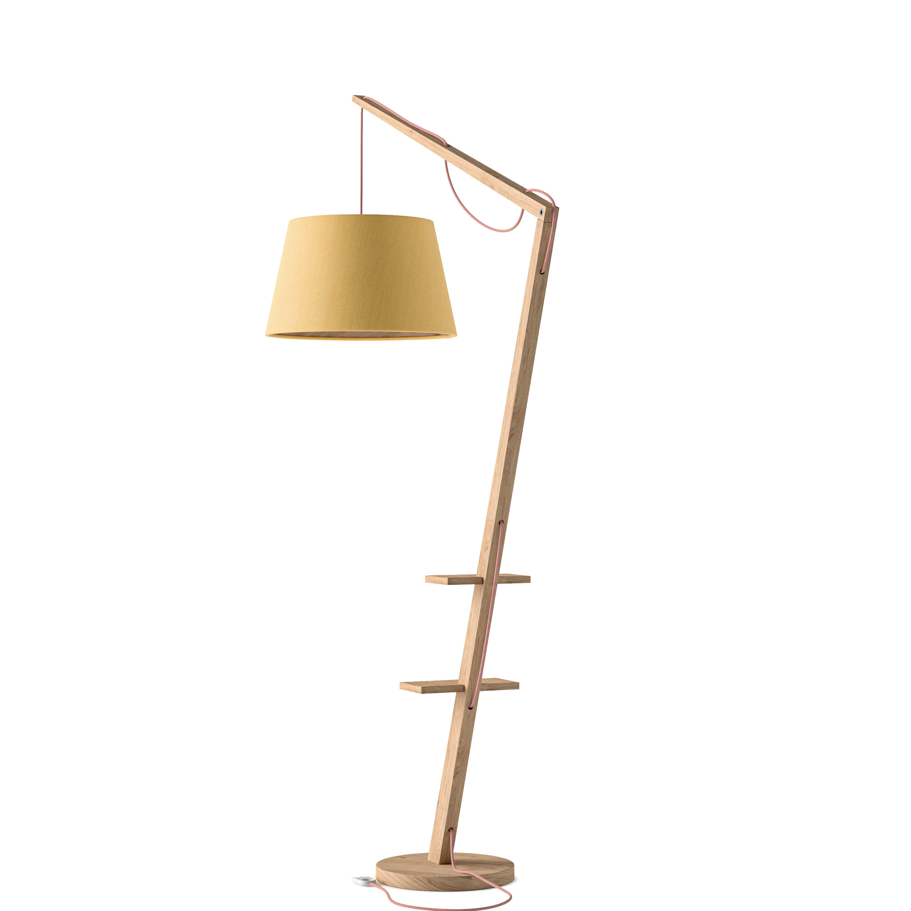 Wooden adjustable floor lamp with cone shade 3D model_1