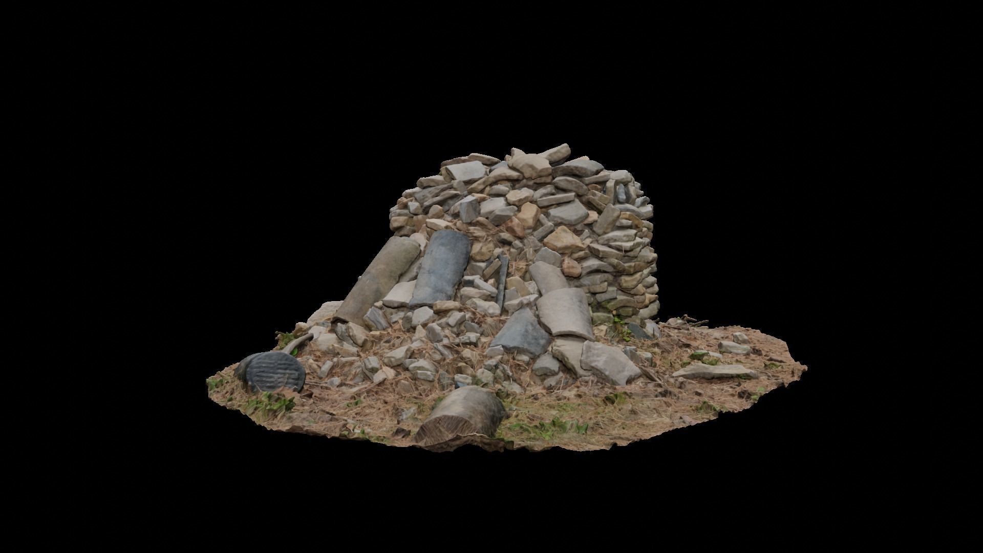 a heap of stones in a Wonwonsa temple site 3D model_3