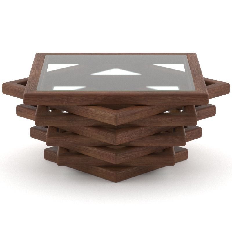 wooden coffee table  Low-poly 3D model_1