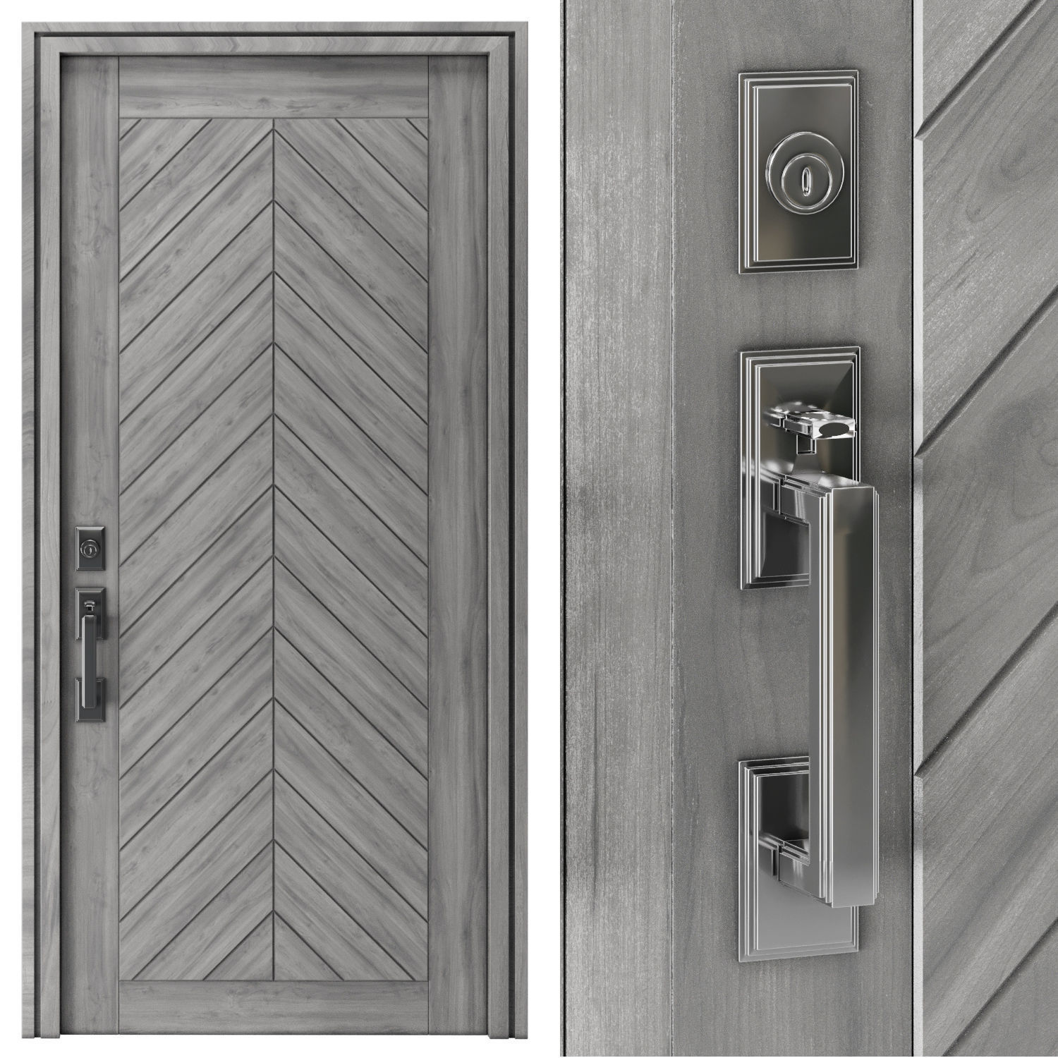 Modern  Wood Door Set 03  Low-poly 3D model_4