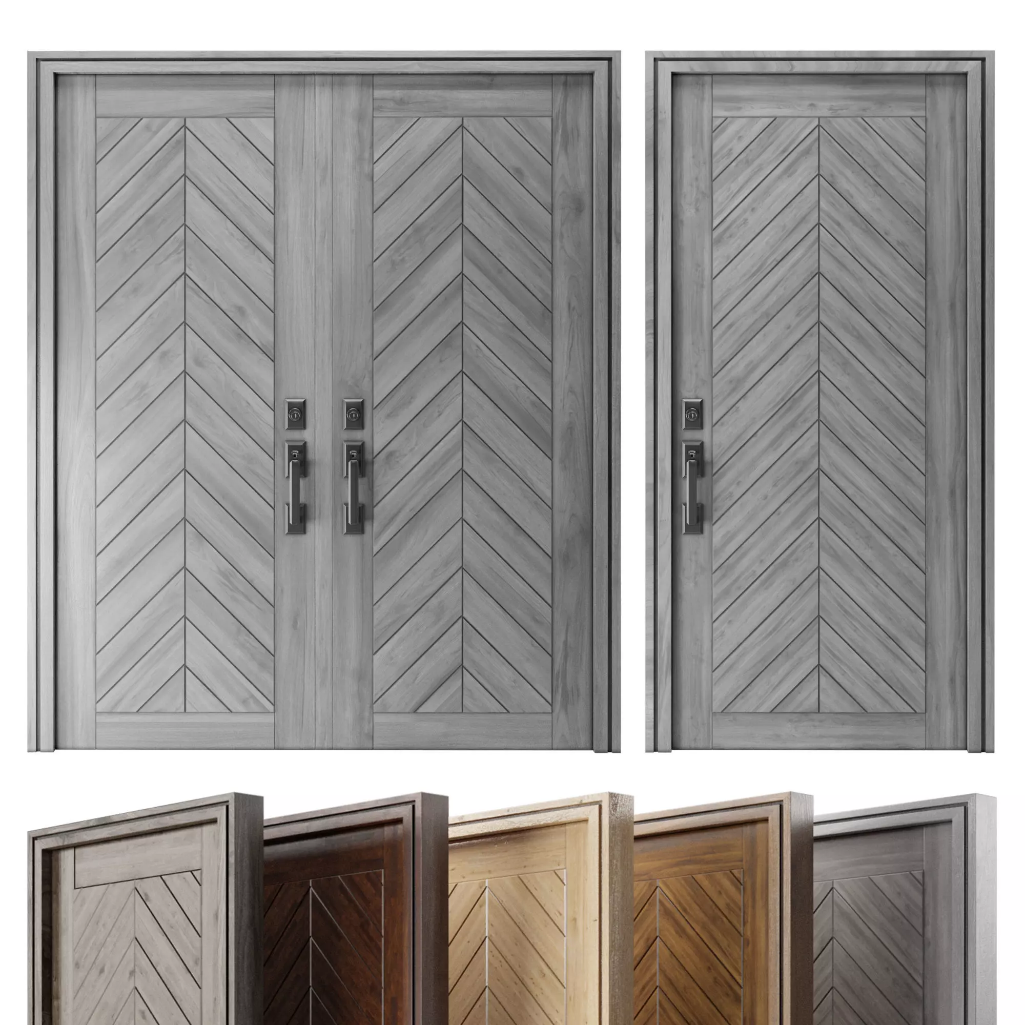 Modern  Wood Door Set 03  Low-poly 3D model_0
