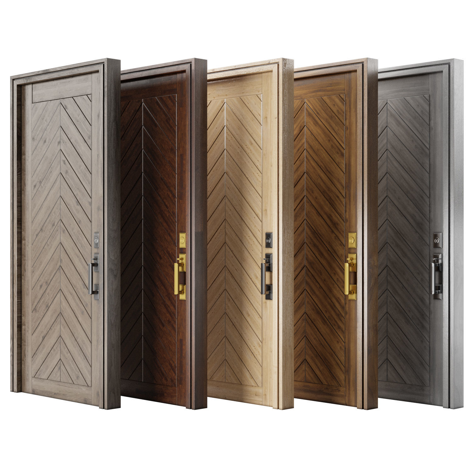 Modern  Wood Door Set 03  Low-poly 3D model_1