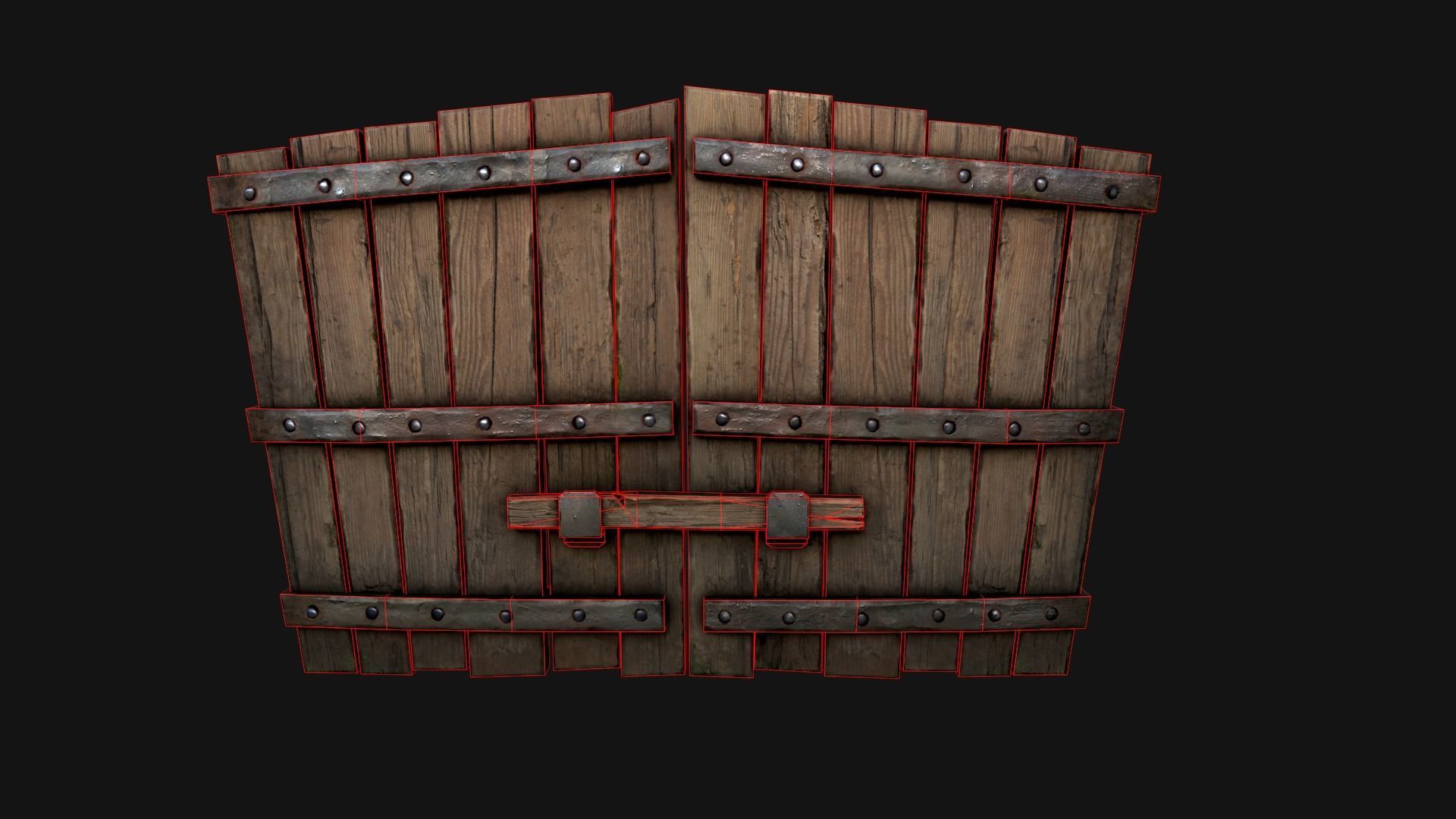 Medieval Fortress Gate with  Wooden Wall Low-poly 3D model_18