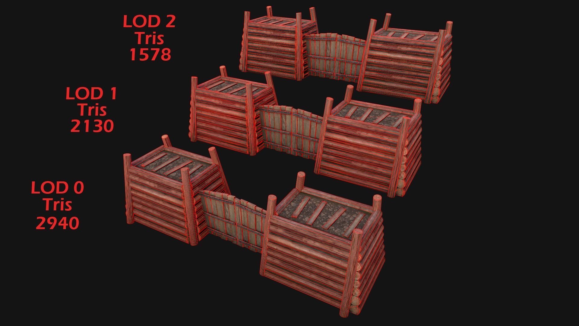 Medieval Fortress Gate with  Wooden Wall Low-poly 3D model_7