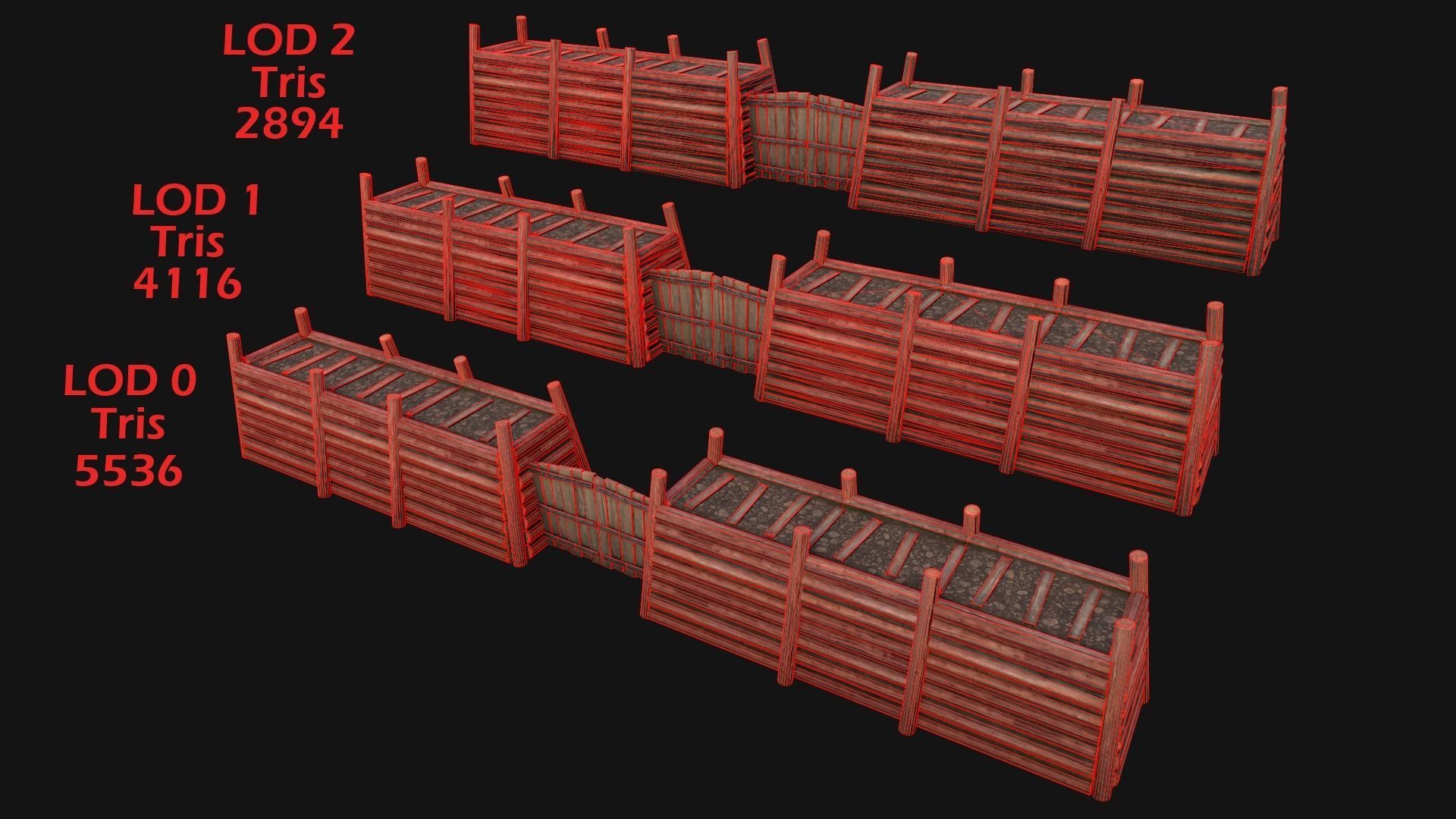 Medieval Fortress Gate with  Wooden Wall Low-poly 3D model_9