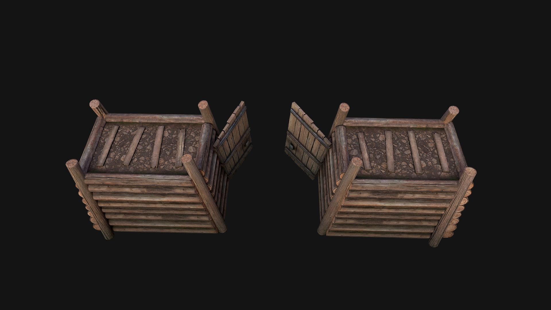 Medieval Fortress Gate with  Wooden Wall Low-poly 3D model_11