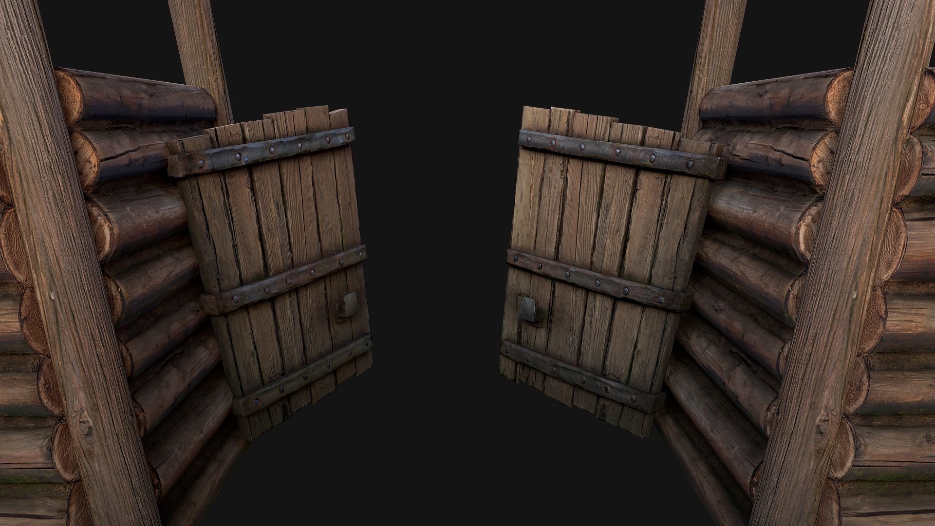 Medieval Fortress Gate with  Wooden Wall Low-poly 3D model_6
