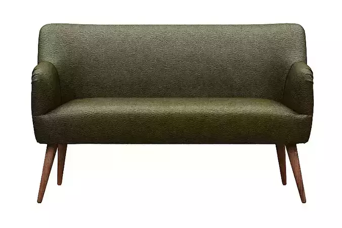 Sofa chair green leather and wood