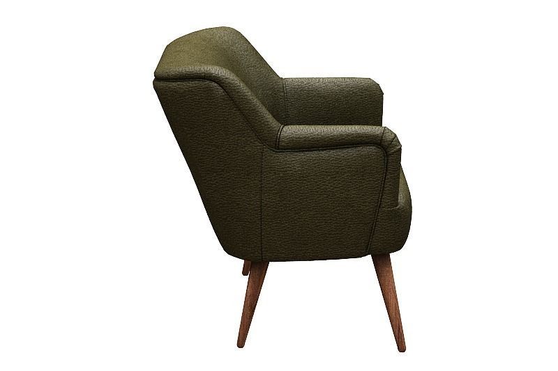 Sofa chair green leather and wood Low-poly 3D model_3