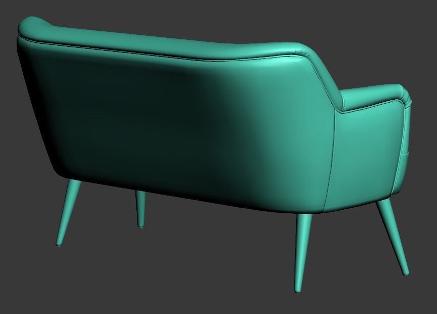 Sofa chair green leather and wood Low-poly 3D model_10