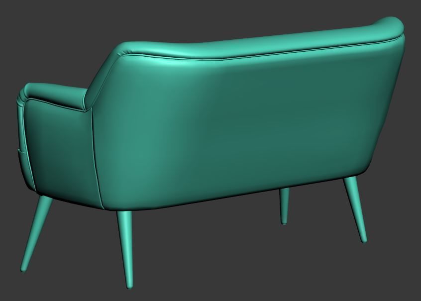 Sofa chair green leather and wood Low-poly 3D model_12