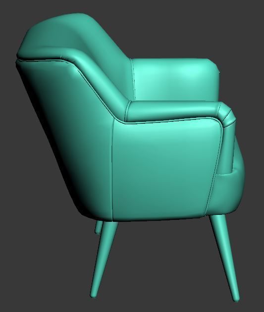 Sofa chair green leather and wood Low-poly 3D model_9
