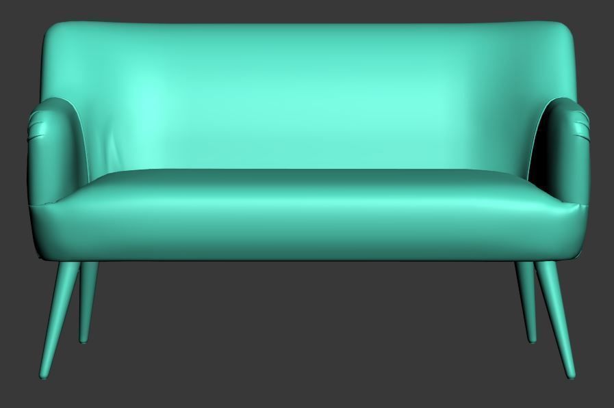 Sofa chair green leather and wood Low-poly 3D model_6