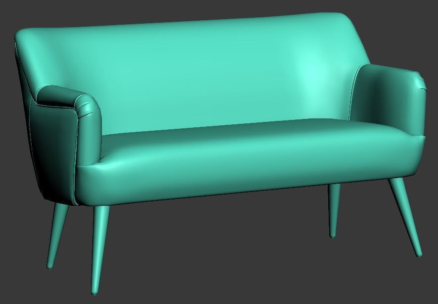 Sofa chair green leather and wood Low-poly 3D model_7