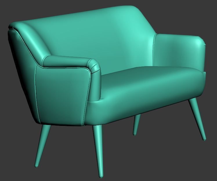 Sofa chair green leather and wood Low-poly 3D model_8
