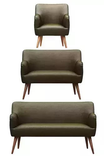 Sofa set model Green leather and wood