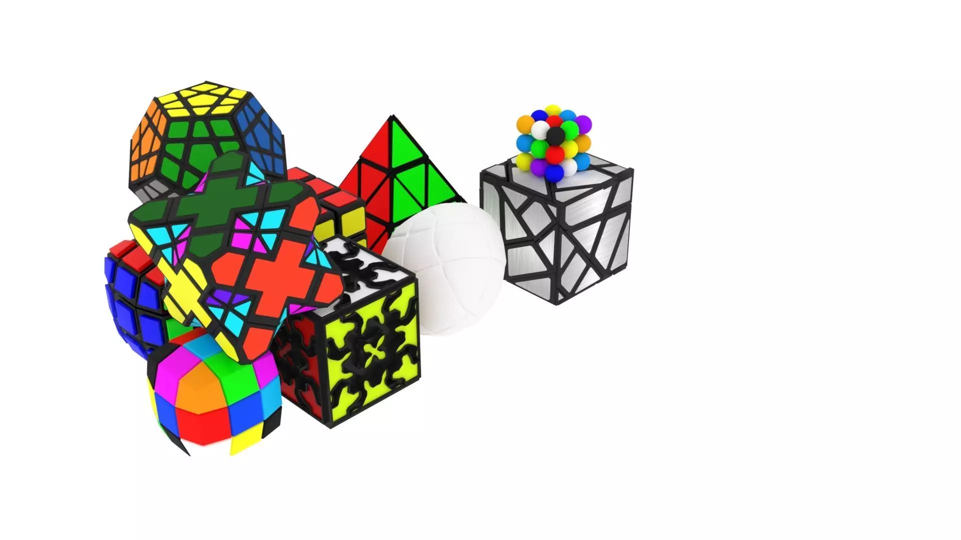 Different Type of Rubiks Cube Set 3D model_0