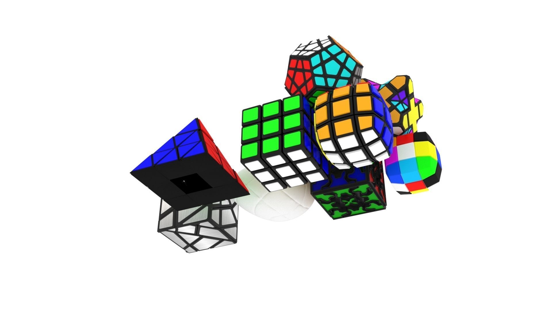 Different Type of Rubiks Cube Set 3D model_2