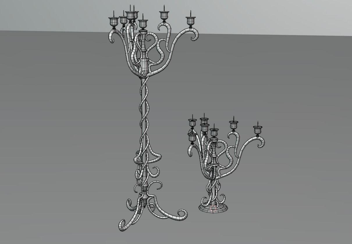 Two detailed game ready gothic-elvish candlesticks Low-poly 3D model_1