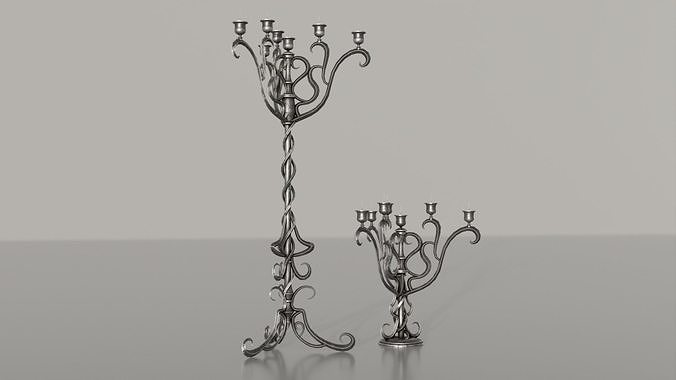 Two detailed game ready gothic-elvish candlesticks Low-poly 3D model