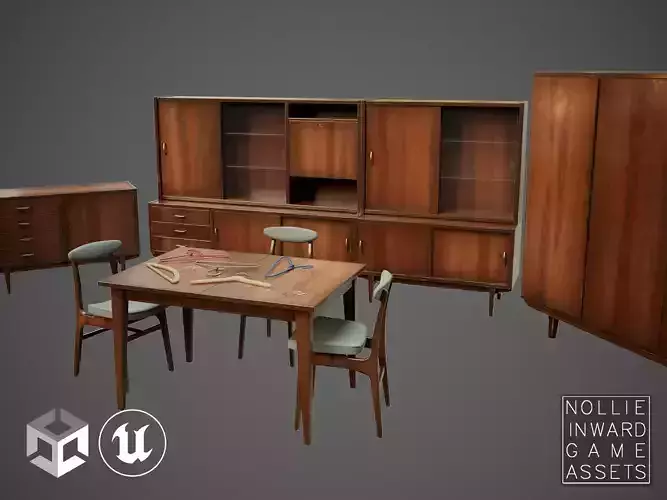 Soviet Furniture Vol1 - Brown Variants 3D Model Collection