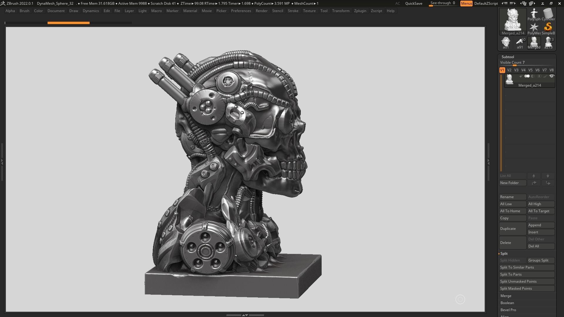 skull robot bust a07 3D print model_6