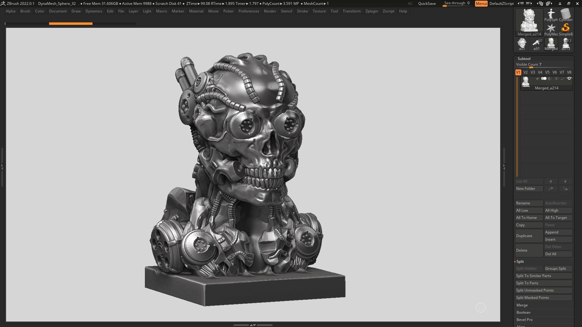 skull robot bust a07 3D print model_4