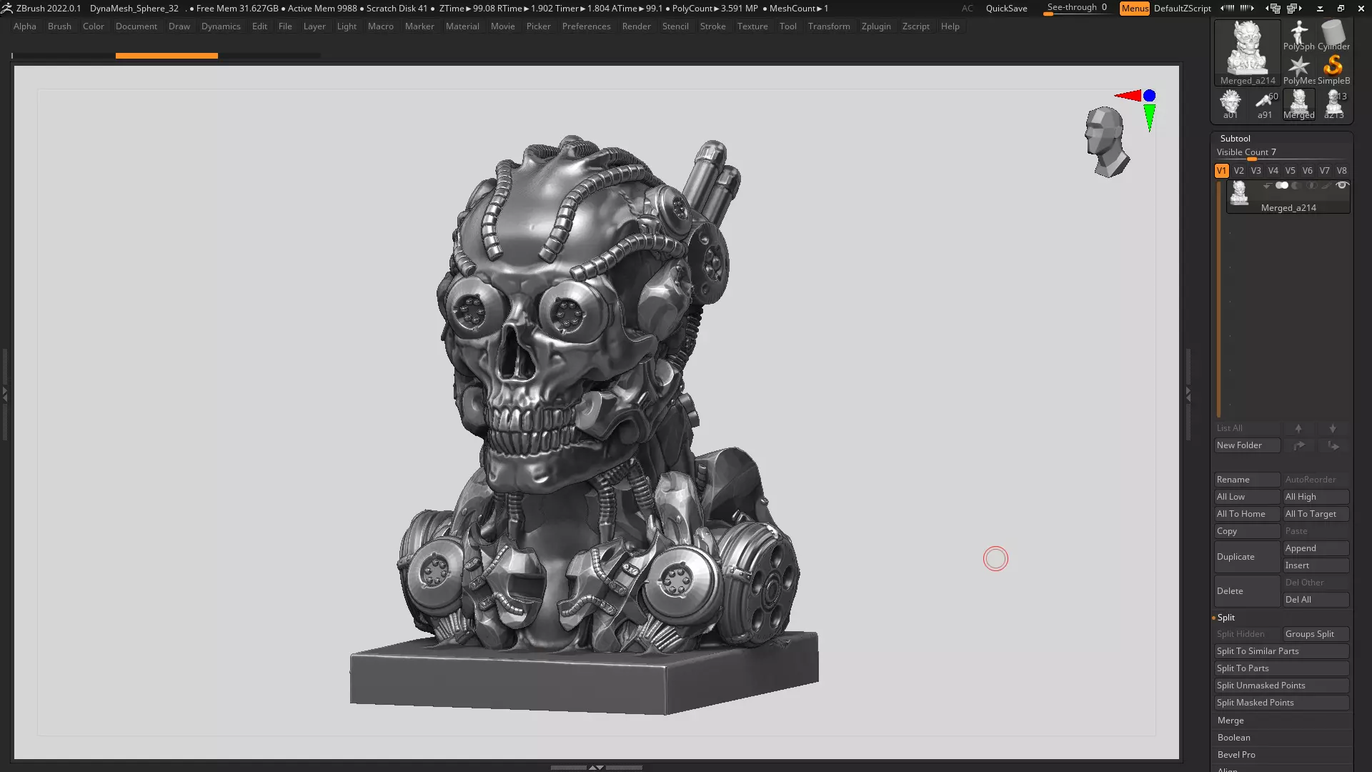 skull robot bust a07 3D print model_0