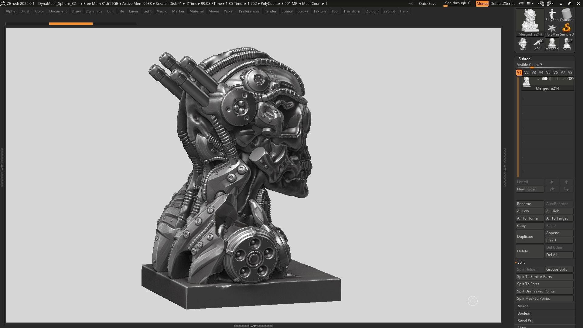 skull robot bust a07 3D print model_7