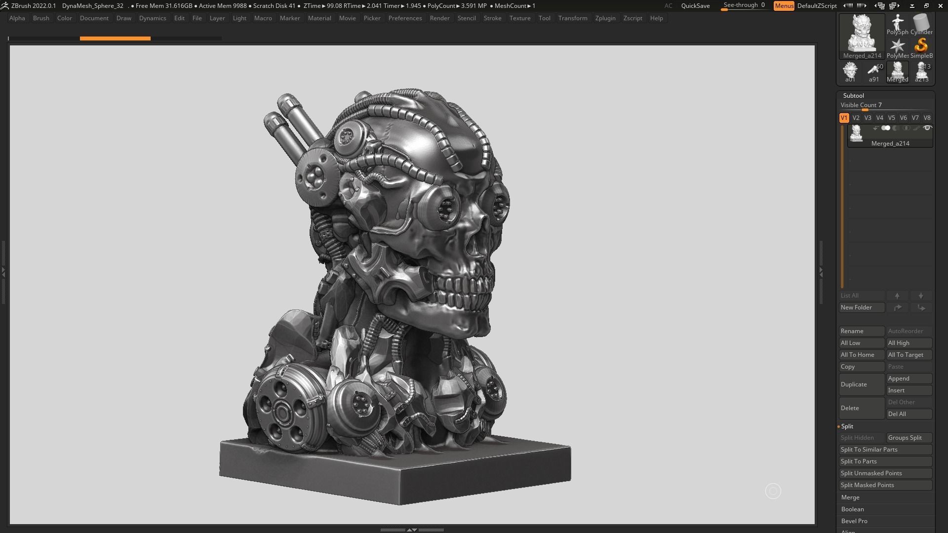 skull robot bust a07 3D print model_5
