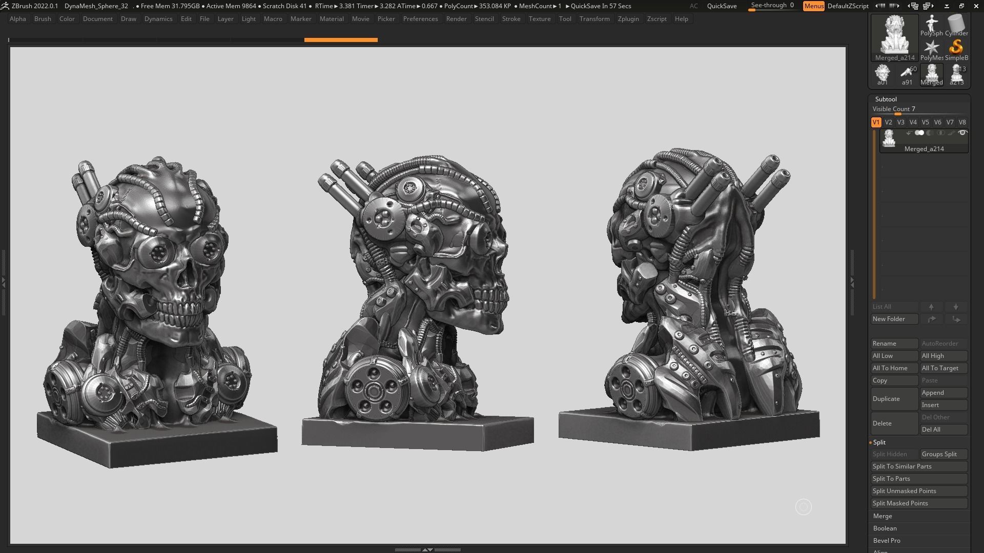 skull robot bust a07 3D print model_3