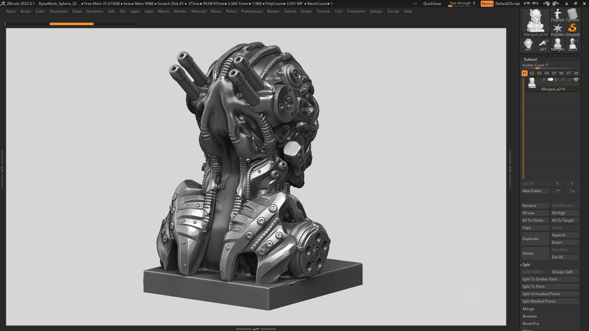 skull robot bust a07 3D print model_8