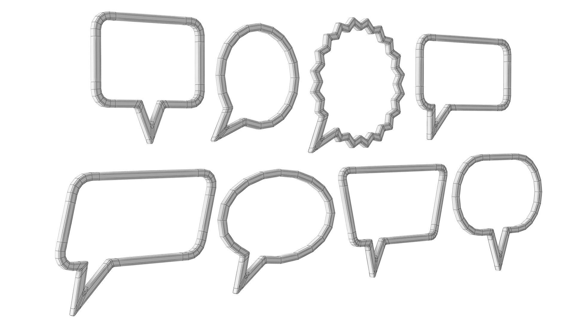 Speech Bubble Set Low-poly 3D model_8