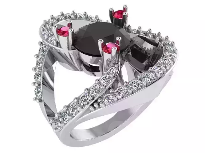 Gorgeous ring with black diamond stone 1810 3D print model