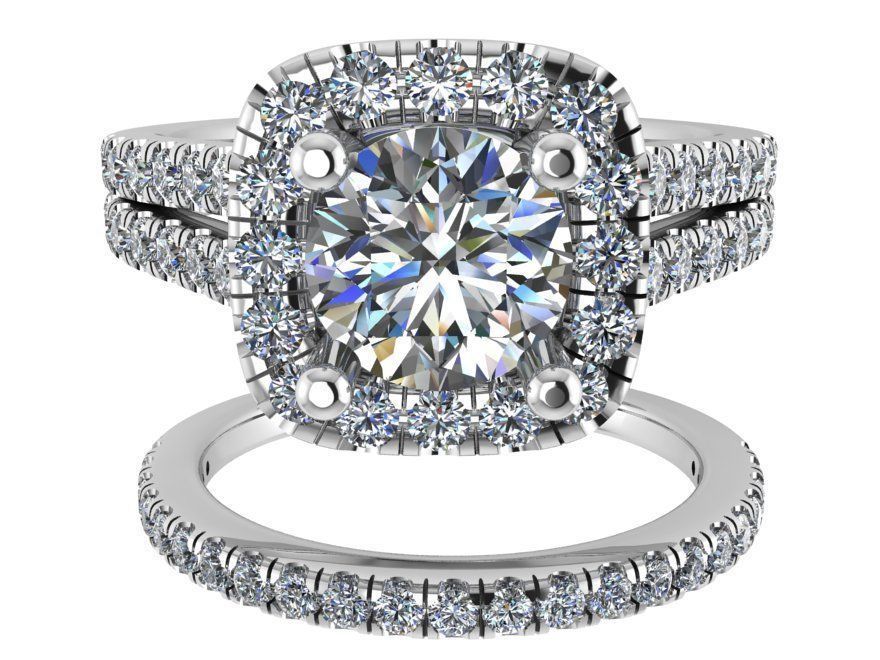 Princess Diamond Ring With Band 1814 3D print model 3D print model_2