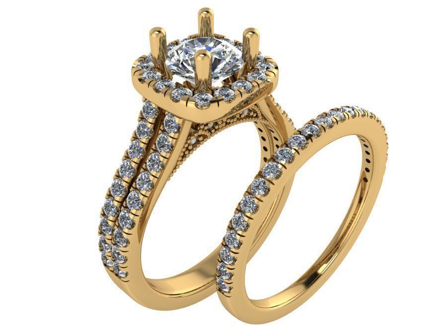 Princess Diamond Ring With Band 1814 3D print model 3D print model_1
