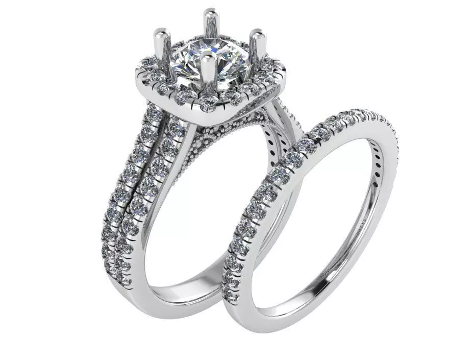 Princess Diamond Ring With Band 1814 3D print model 3D print model_0