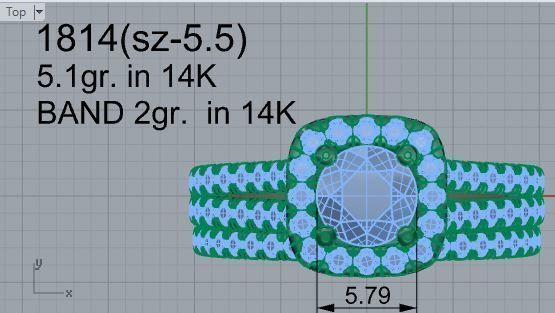 Princess Diamond Ring With Band 1814 3D print model 3D print model_4