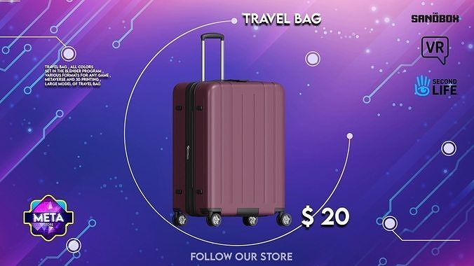 Travel bag largel hardshell on wheels Low-poly 3D model