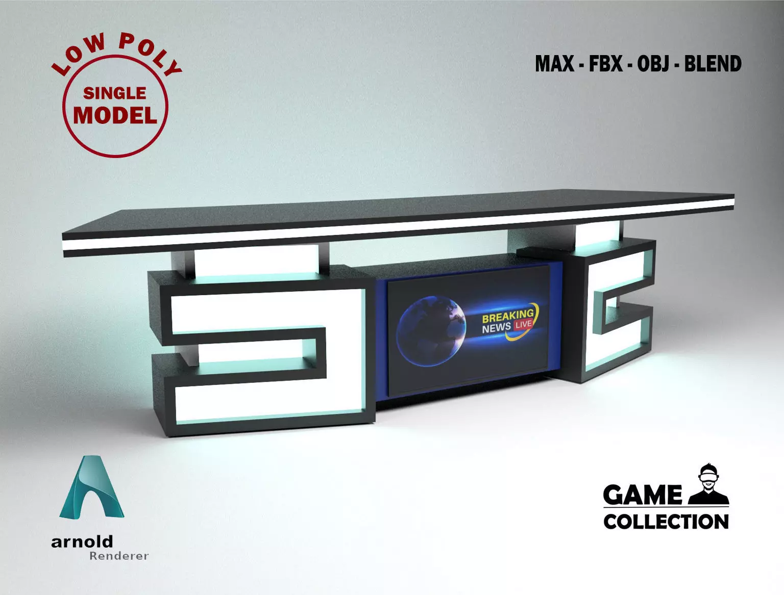 Tv set desk 5 Low-poly 3D model_0
