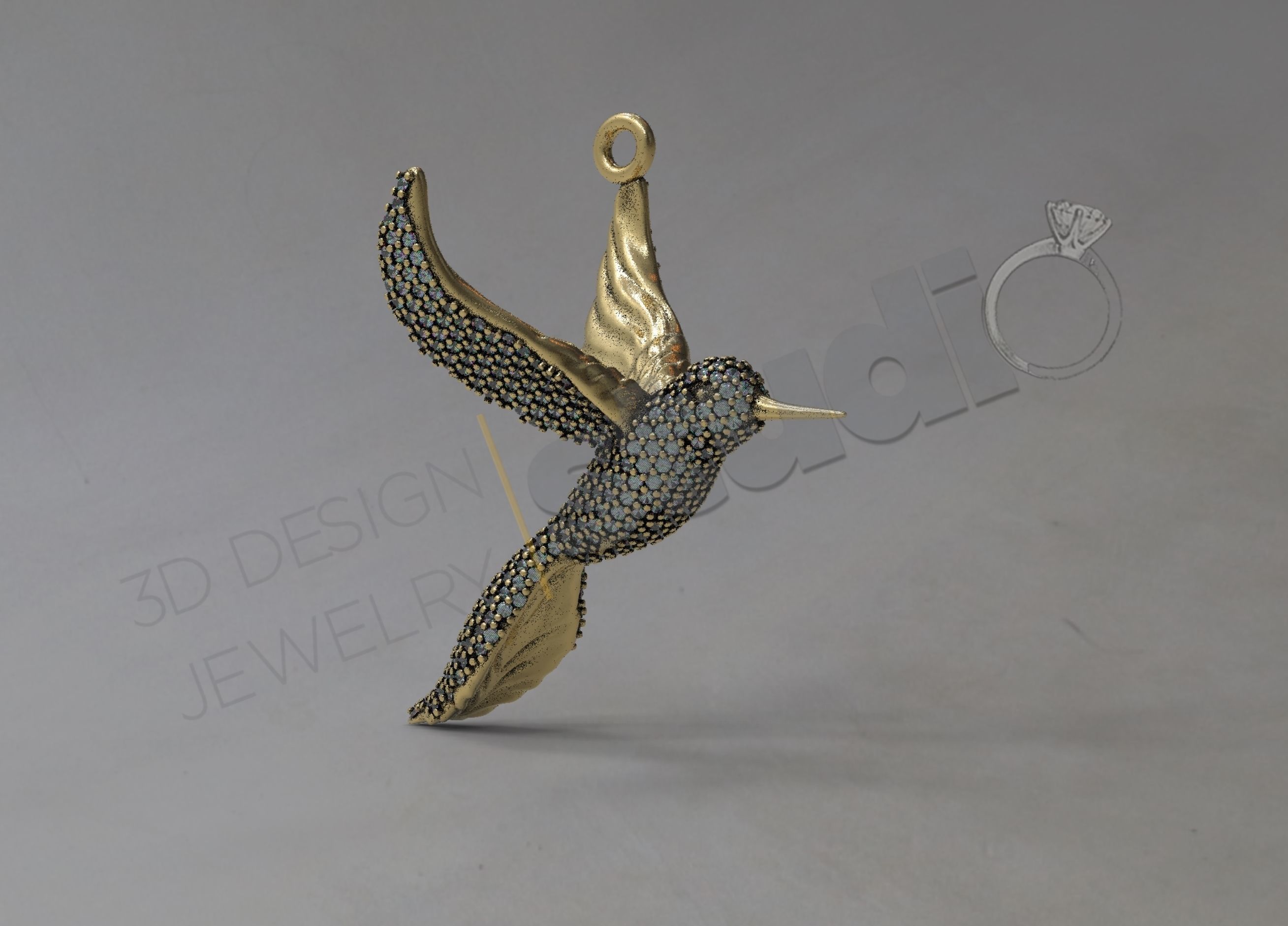 Highly detailed humming bird pendant 3D print model_1
