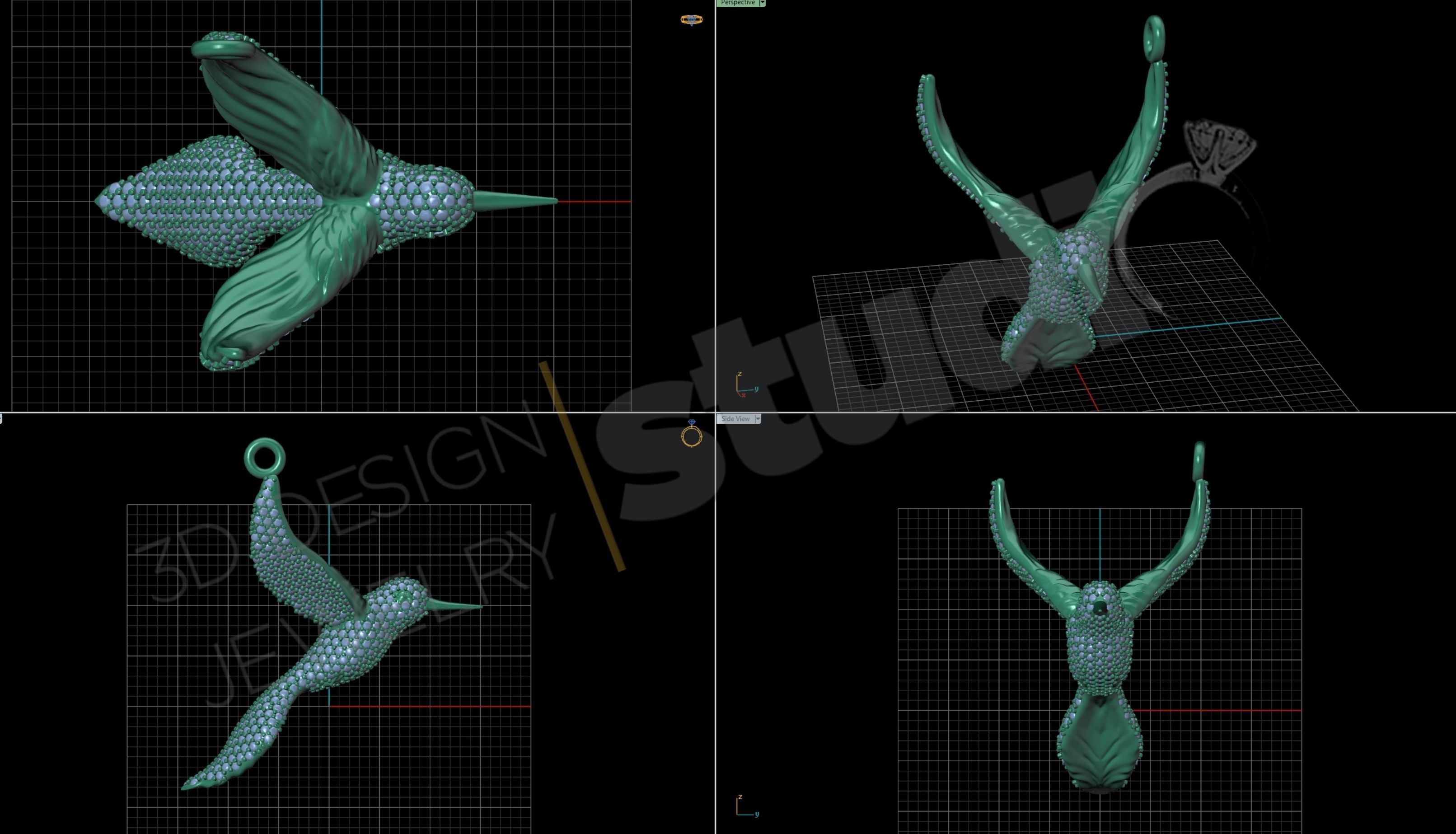 Highly detailed humming bird pendant 3D print model_3