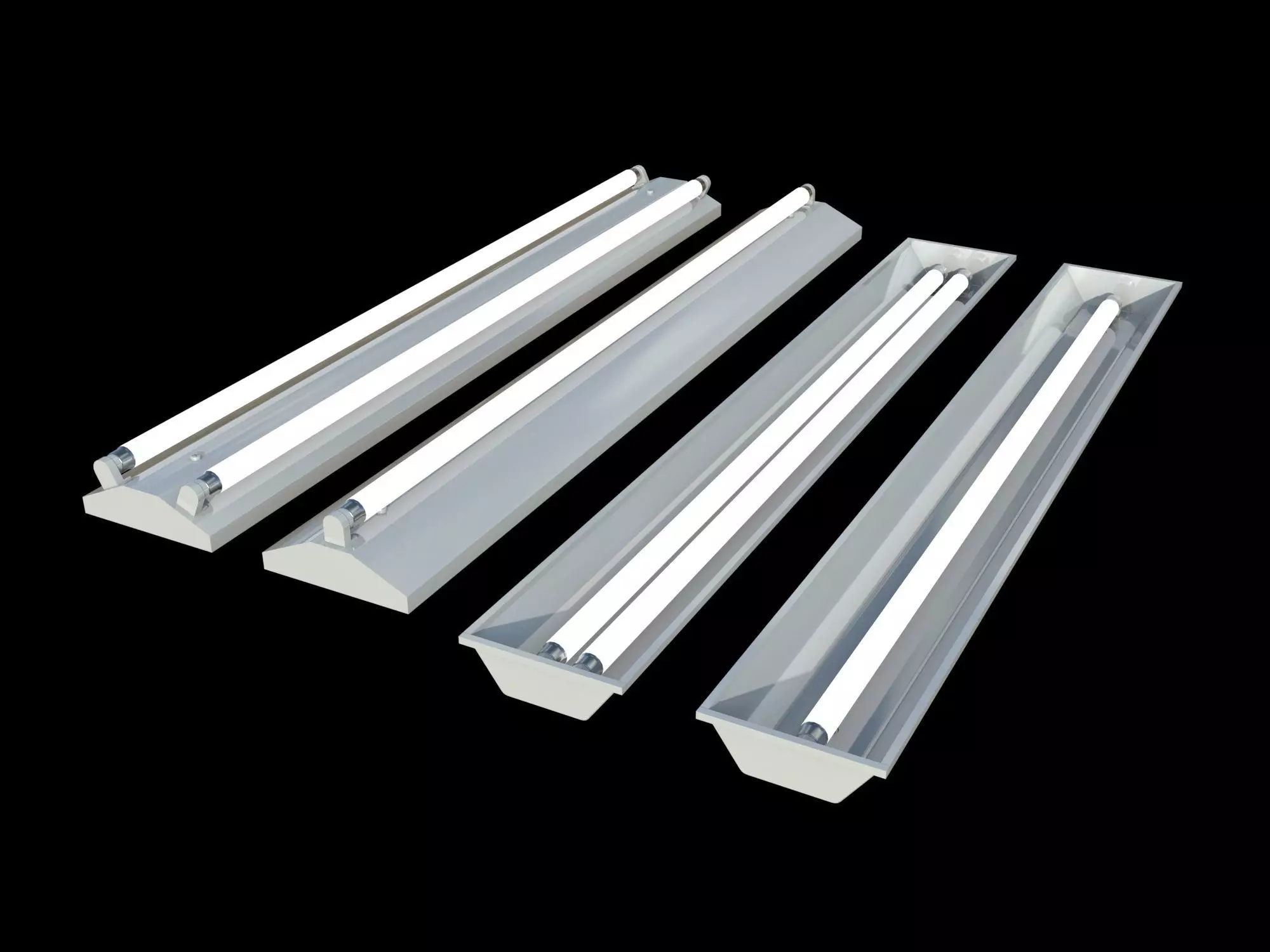 Japanese ceiling fluorescent lamp set Low-poly 3D model