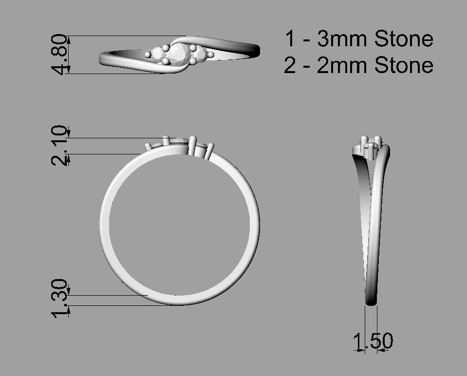 3 Stones Ring 3D print model_4