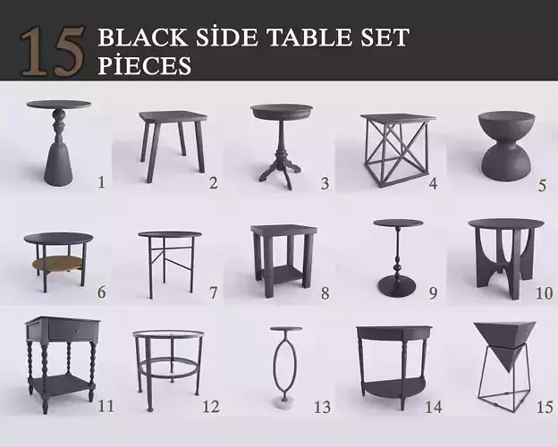 Black Side Table - Coffee Table Set 3D model
