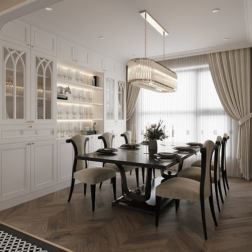Wine cabinet neoclassic Low-poly 3D model