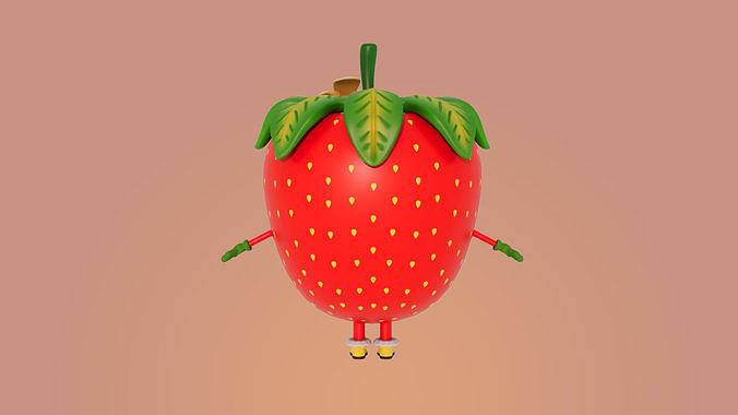 strawberry cartoon Low-poly 3D model 5