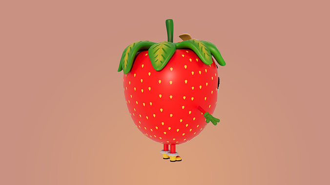 strawberry cartoon Low-poly 3D model 4