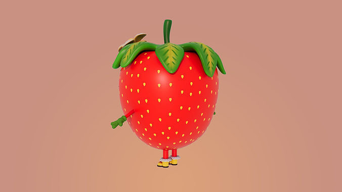 strawberry cartoon Low-poly 3D model 6