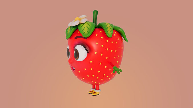 strawberry cartoon Low-poly 3D model 7